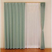 ユニベール 厚地+レースカーテンセット ブレーン 幅1000×高さ2000mm ターコイズ 4548654702889 1セット（4枚入）（直送品）