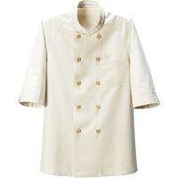 セブンユニフォーム コックシャツ・兼・五分 ホワイト×キャメル L BA1226-5 2点（直送品）