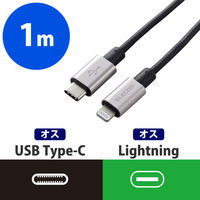 エレコム USB C-Lightningケーブル/準高耐久/1.0m/グレー MPA-CLPS10GY 1個