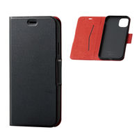 iPhone11 ケース カバー 手帳 フラップ マグネット カード 収納 スタンド 薄型 スリム ブラック PM-A19CPLFUBK エレコム  （直送品）