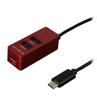 USBハブ Type-C接続 USB-A×2ポート Type-C×1ポート USB2.0 ケーブル長120cm レッド 1個