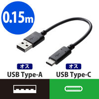 タブレット・スマホ USBケーブル A-Type C 認証品 ブラック 0.15m MPA-AC01NBK エレコム 1個