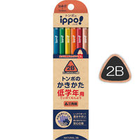 かきかたえんぴつ　低学年用　ippo（イッポ）　2B　三角軸　ナチュラル　MP-SENN04-2B　1個（2B鉛筆×10本、赤鉛筆×2本）　トンボ鉛筆
