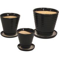大和工業 陶器植木鉢3点セット(受皿付) ブラック P10/3DSBK 1箱（直送品）