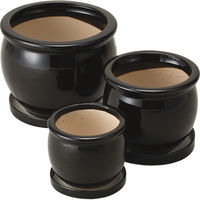 大和工業 陶器植木鉢3点セット(受皿付) ブラック UH02/3DBK 1箱（直送品）