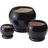 大和工業 陶器植木鉢3点セット(受皿付) ブラック UH05/3DBK 1箱（直送品）
