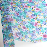 日本紐釦貿易 日本紐釦　転写チュール　青と緑の花々　巾約68cm　1mカット　M5A699-001-1M　約巾68cm×1mカット（直送品）