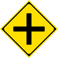 グリーンクロス　警戒標識　Ｓ２０１ーＡ　十形道路交差点あり　ステッカー50角　S201-A　1セット（5枚入）（直送品）