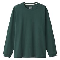 【メンズ】無印良品 洗いざらし太番手クルーネック長袖Tシャツ 紳士 L ダークグリーン 良品計画