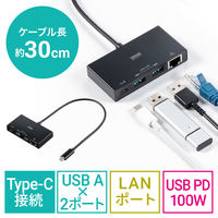 サンワサプライ ダイレクト：USB Type-Cハブ付き ギガビットLANアダプタ 400-HUBC5BK 1個（直送品）