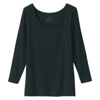 【レディース】無印良品 あったか綿 Uネック八分袖Tシャツ 婦人 M 黒 良品計画