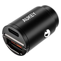 カーチャージャー 車載用充電器 45W QC/PD対応 USB-A 1ポート/USB-C 1ポート 1個 AUKEY