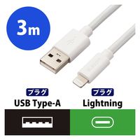 iPhone充電 ライトニングケーブル 3m 最大12W 白 MPA-UALEC30WH エレコム 1個