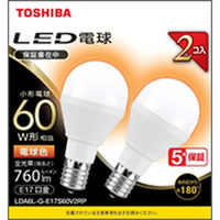 東芝 LED電球 ミニクリプトン形 E17 60W形 電球色 2個入 16-0676 1個（直送品）