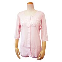 ウエル 婦人七分袖胸レース付き前開きシャツ（ワンタッチテープ式） ピーチ　L 43291 1枚（直送品）