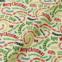 michael miller FABRICS 輸入プリント生地 クリーム地 マルチカラーぐるぐるラインクリスマス英字 巾110cm×3mカット販売（直送品）