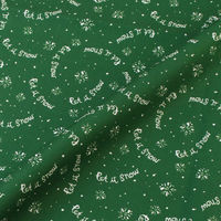 輸入プリント生地 グリーン地 ホワイト英字柄クリスマスシリーズ 巾110cm×2mカット販売 10426-green（直送品）