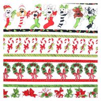 クリスマスプリント生地 ホワイト地 わんわんクリスマスボーダー 巾110cm×2mカット販売 692-551（直送品）