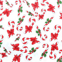 クリスマスプリント生地 ホワイト地 クリスマスキャンディースティック 巾110cm×2mカット販売 692-555（直送品）