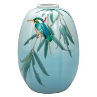 日本の伝統工芸品【九谷焼】 8号花瓶 竹に翡翠 山田龍山 (K9