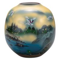 伊野正峰 日本の伝統工芸品【九谷焼】 K8-1298 8号花瓶 金箔鶴山水　1個（直送品）