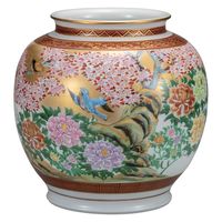 置物豪華絢爛　伝統工芸品　九谷焼　花瓶　本金牡丹鳥　錦泉作　新品