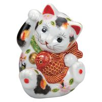 九谷焼 まねきねこ 陶器 伝統工芸 日本の伝統工芸品【九谷焼】 5.5号横座招き猫 黒盛花と蝶 (K9