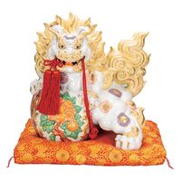 伊野正峰 日本の伝統工芸品【九谷焼】 K8-1674 13号牡丹獅子 白盛 房 