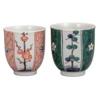 九谷焼松竹梅 伊野正峰 日本の伝統工芸品【九谷焼】 組湯呑 割取松竹梅 銀泉窯