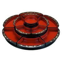 桶 花形２尺２寸回転オードブル　仕切朱天黒唐草付 [1個入] wis-1-712-3　若泉漆器（直送品）