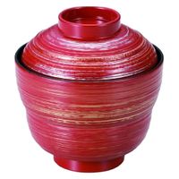 汁椀 まゆ型乱筋小吸椀　朱二色カスリ [2個入] wis-w-16-84　若泉漆器（直送品）