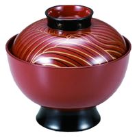 汁椀 ３．５寸高仙才小吸椀　古代朱　波 [1個入] wis-w-17-22　若泉漆器（直送品）