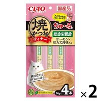 いなば 焼かつおディナーちゅ～る サーモン・ほたて貝柱入り 国産 総合栄養食（14g×4本）2袋 ちゅ~る 猫用 キャットフード