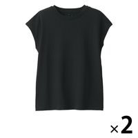 【レディース】無印良品 スムース編みフレンチスリーブTシャツ 婦人 M 黒 1セット（2枚） 良品計画