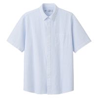 【メンズ】無印良品 洗いざらしオックスボタンダウン半袖シャツ 紳士 L 白ストライプ 良品計画
