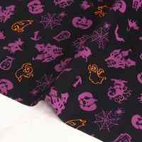 日本紐釦貿易 国産ハロウィン柄プリント生地 シルエット柄 カット販売巾110cm×8m　ブラック地/パープル H7099-1C（直送品）