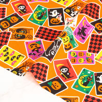 日本紐釦貿易 国産ハロウィン柄プリント生地 トランプ柄 カット販売巾110cm×9m　オレンジ地 H7099-3A（直送品）