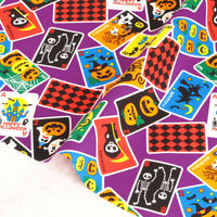 日本紐釦貿易 国産ハロウィン柄プリント生地 トランプ柄 カット販売巾110cm×9m　パープル地 H7099-3B（直送品）