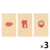 無印良品 竹紙ぽち袋 縁起物柄3種 招き猫 だるま 鯛 約幅70×高さ110mm 3枚入り クラフト 1セット（3袋） 良品計画