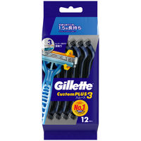 ジレット（Gillette）髭剃り カスタムプラス3 スムース 3枚刃 本体 12本入 カミソリ 男性用 P&G　5個