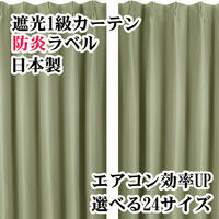 フォレストリンク 遮光1級 防炎 断熱 カーテン 2000×1500mm グリーン 1枚（直送品）