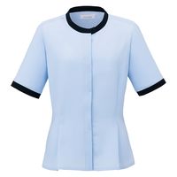 神馬本店 バイカラージョーゼット半袖ブラウス サックス 17号 SN62B-9-17号 1着（直送品）