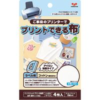 KAWAGUCHI プリントできる布 ラベル用 ハガキサイズ アイロン接着 4枚入 白 11-296 1個