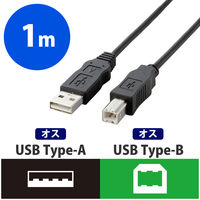 エレコム USBケーブル（USB2.0対応）A-Bタイプ 1m USB（A）-USB(B) ブラック/RoHS指令準拠 U2C-JB10BK -  アスクル