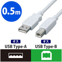 エレコム フェライトコア内蔵USB2.0対応ケーブル ABタイプ ホワイト 0.5m USB2-FS05 1本