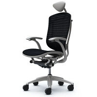 CM11SG FBH1 |オカムラ コンテッサ オフィスチェア 小型ヘッドレスト付 固定肘付 メッシュ シルバーフレーム ネオグレーボディ ブラック（直送品）