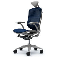 CM11SG FBH4 |オカムラ コンテッサ オフィスチェア 小型ヘッドレスト付 固定肘付 メッシュ シルバー×ネオグレー ダークブルー（直送品）