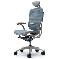 CM11SG FBH5 |オカムラ コンテッサ オフィスチェア 小型ヘッドレスト付 固定肘付 メッシュ シルバー×ネオグレー ライトブルー（直送品）