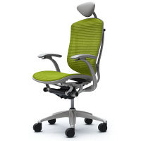 CM11SG FBH6 |オカムラ コンテッサ オフィスチェア 小型ヘッドレスト付 固定肘付 メッシュ シルバー×ネオグレー ライムグリーン（直送品）