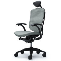 CM12BB FBF3 |オカムラ コンテッサ チェア 小型ヘッドレスト付 固定肘 背メッシュ座クッション ブラック×ネオブラック ライトグレー（直送品）